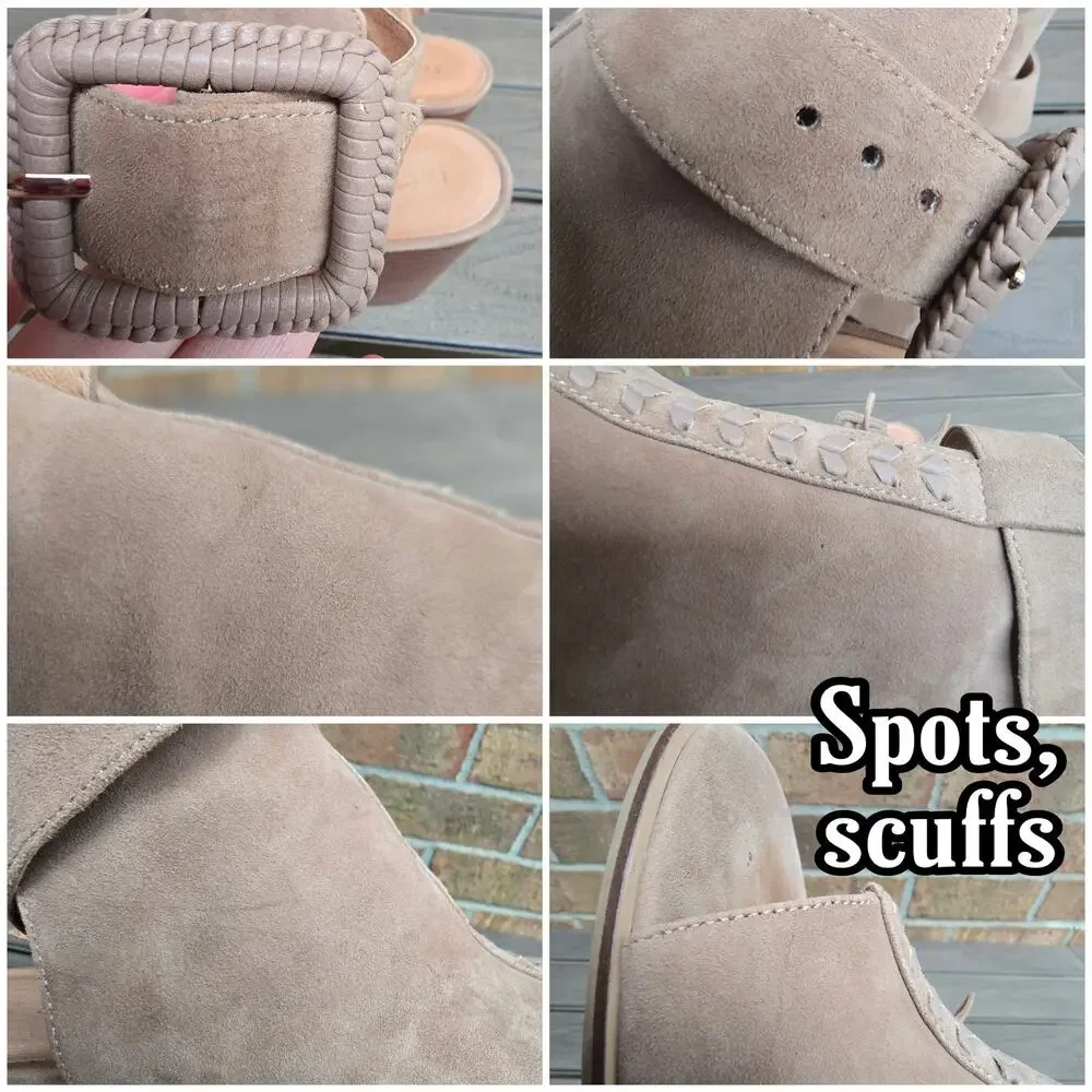 Jack Rogers Suede Bootie Izzie Size 10 Open Toe Ankle Boot Tan Leather Buckle